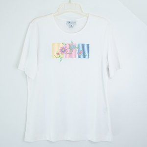 The TOG Shoppe Petites Women's Casual Short Sleeved Top with Embroidery Size Med